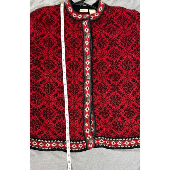 Vtg L.L. Bean Womens Lg 100% Merino Wool Scandinavian Cardigan Red Heavy Sweater - Picture 10 of 11